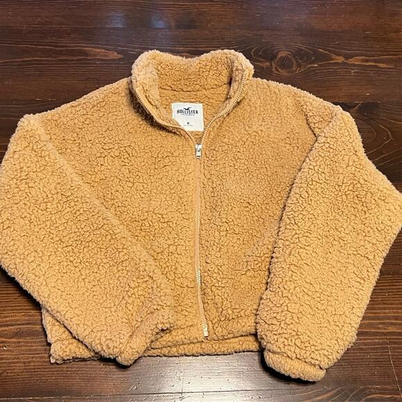 Hollister Sherpa Jacket Women’s Size M Tan Brown Fall Cozy Warm Thick Hiking - Picture 2 of 4